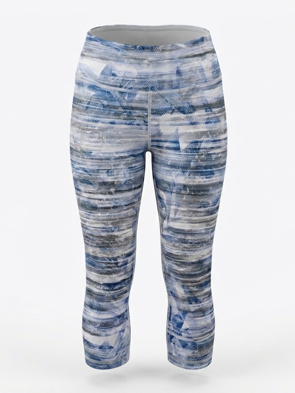 EVCR Women's Blue Gray Abstract Striped Athletic Cropped Leggings Size L